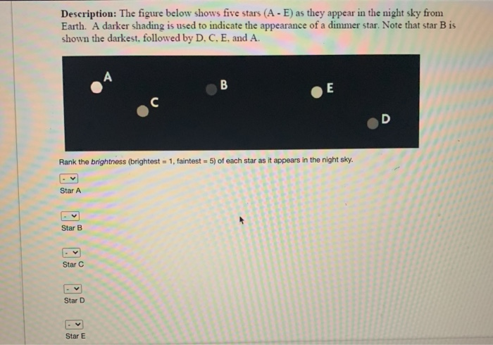 Solved Description: The figure below shows five stars (A - | Chegg.com