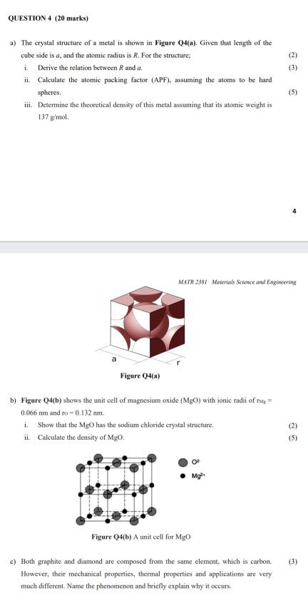 Solved QUESTION 4 (20 marks) (2) a) The crystal structure of | Chegg.com