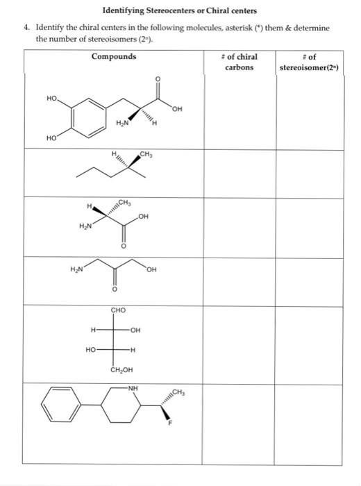 Solved Identifying Stereocenters or Chiral centers 4. | Chegg.com