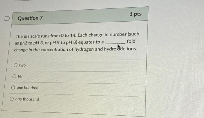 Solved The PH Scale Runs From O To 14 . Each Change In | Chegg.com