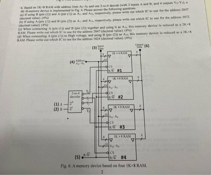 6. Based on 18*8 RAM with address lines Ag-A, and one | Chegg.com