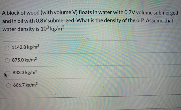 Solved A Block Of Wood with Volume V Floats In Water With Chegg