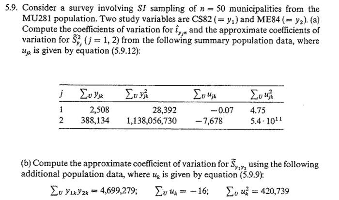 5.9. Consider a survey involving SI sampling of n = | Chegg.com