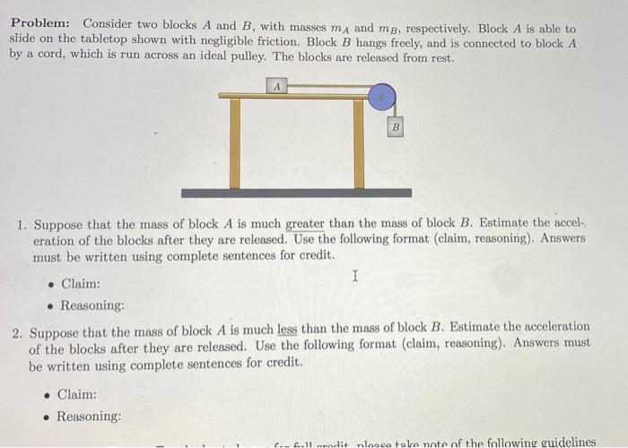 Solved Problem: Consider two blocks A and B, with masses my | Chegg.com