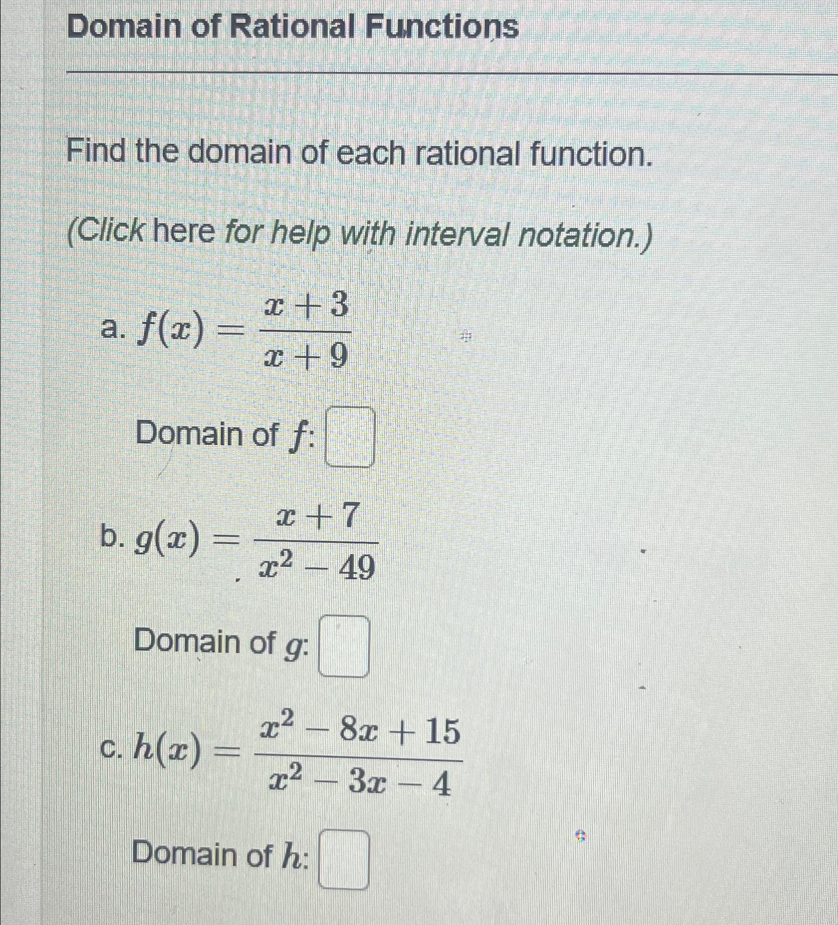 how do we find the domain of rational functions