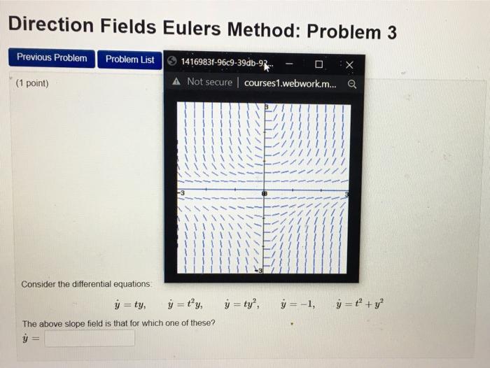Solved Direction Fields Eulers Method: Problem 1 Previous | Chegg.com
