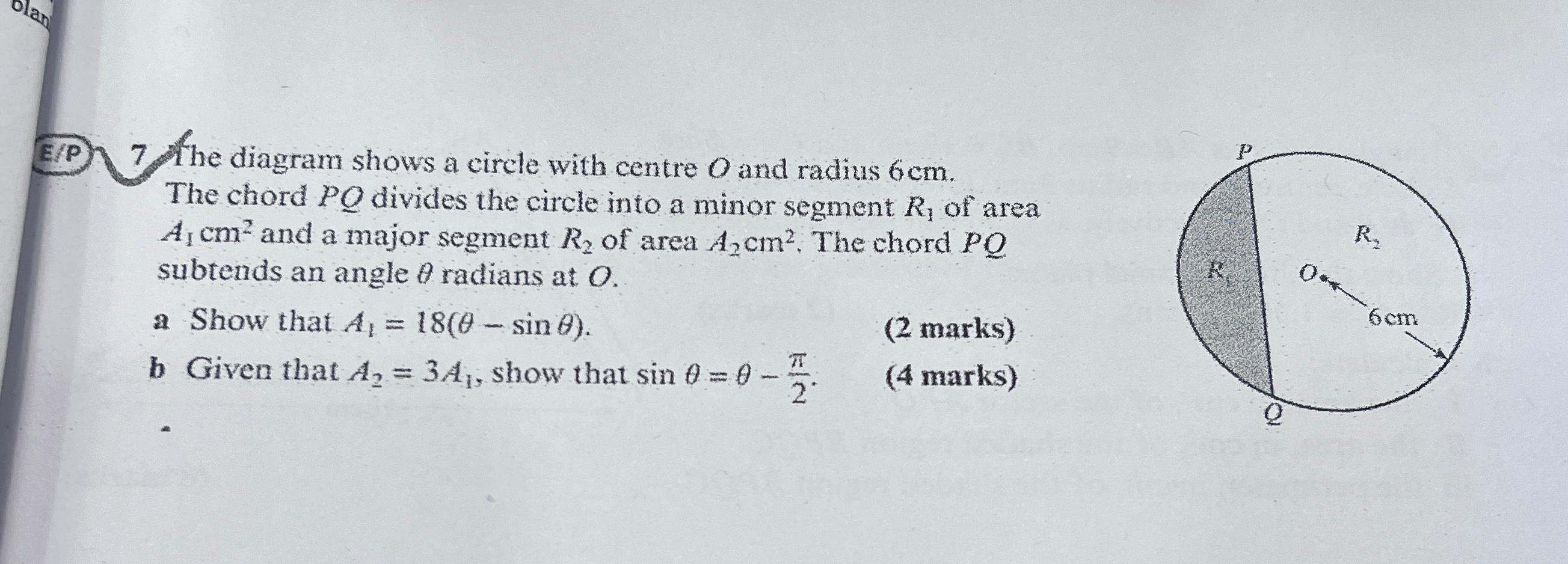 Solved E1P) 7 the diagram shows a circle with centre O and | Chegg.com