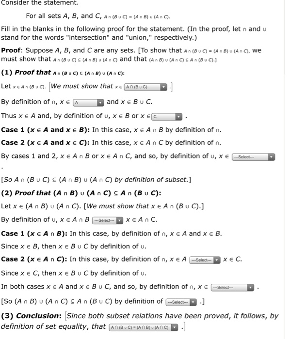 Solved Consider The Statement For All Sets A B And C Chegg Com