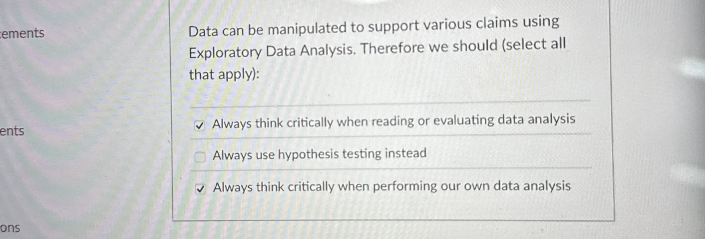 Solved Data can be manipulated to support various claims | Chegg.com