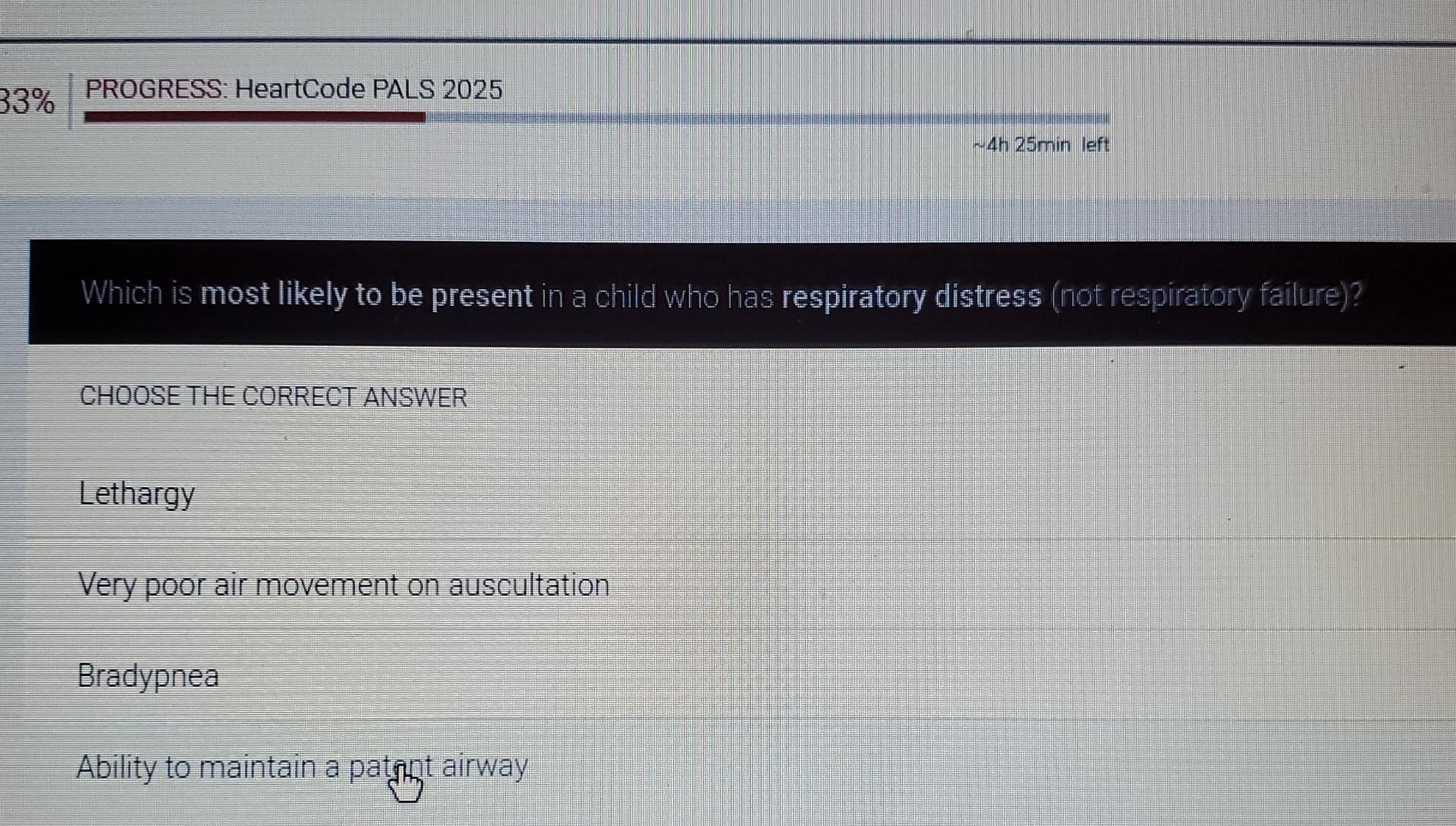 Solved 33PROGRESS HeartCode PALS 20254h25min leftWhich is