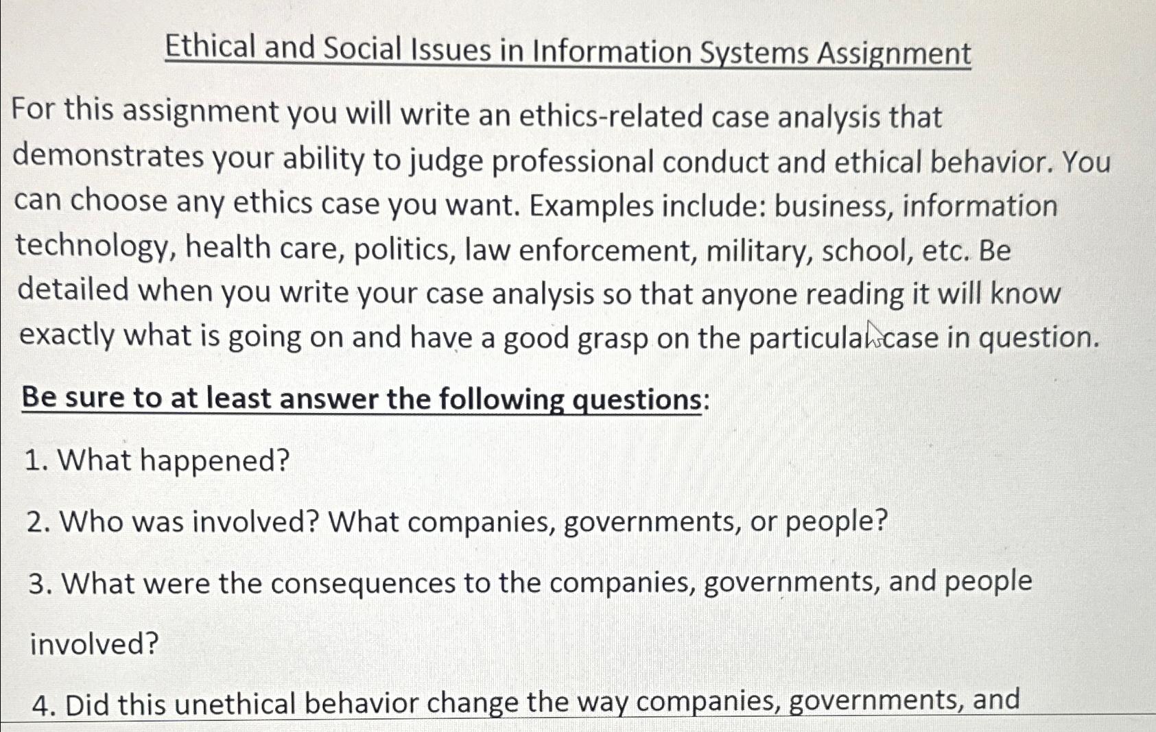 Solved Ethical and Social Issues in Information Systems | Chegg.com