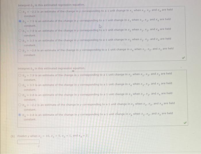 Solved P=18.6+3.5x1−2.2x2+7.9x3+2.8x4 A) Interpret B1 In | Chegg.com