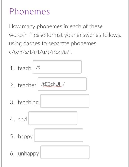 Solved Morphemes How many morphemes in these words? Format