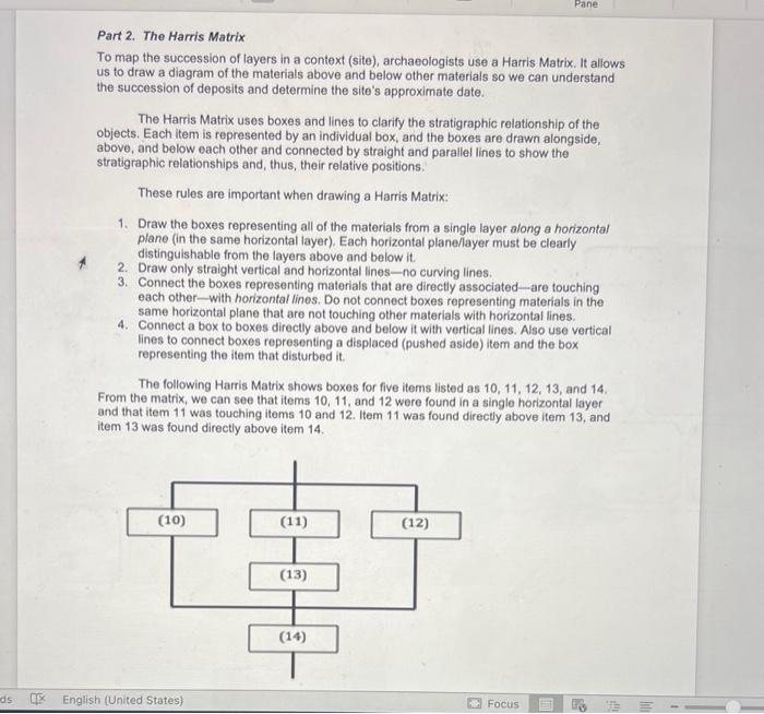Solved Part 2. The Harris Matrix To map the succession of | Chegg.com