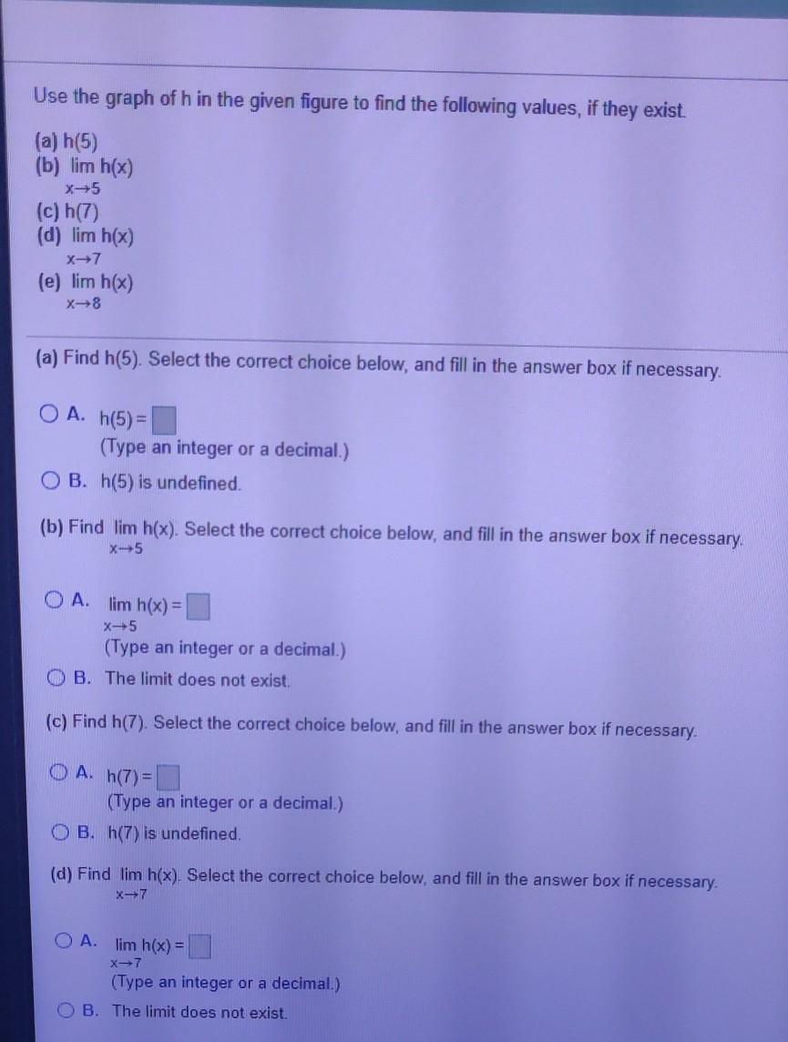 Solved Use the graph of h in the given figure to find the | Chegg.com