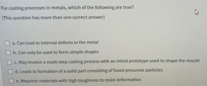 Solved For Casting Processes In Metals, Which Of The | Chegg.com