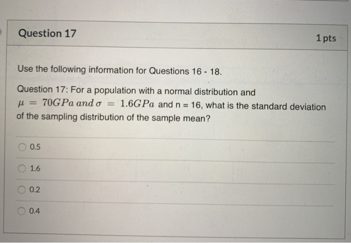 Solved Question 17 1 pts Use the following information for | Chegg.com