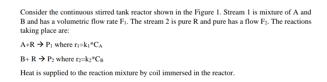 Solved Consider the continuous stirred tank reactor shown in | Chegg.com