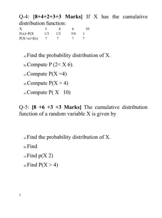 Solved Q 4 8 4 2 3 3 Marks If X Has The Cumulative Dis Chegg Com