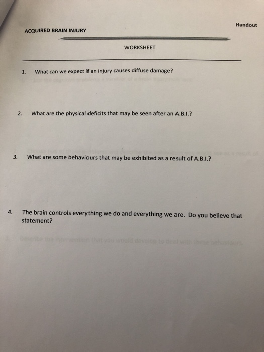Handout ACQUIRED BRAIN INJURY WORKSHEET 1. What can | Chegg.com