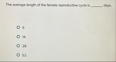 Solved The average length of the female reproductive cycle | Chegg.com