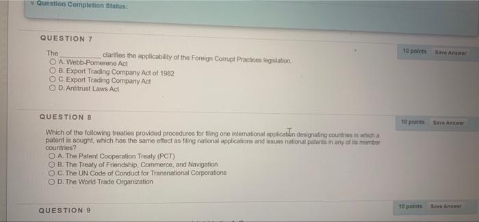 Solved w Question Completion Status: 10 points Save Anwar | Chegg.com