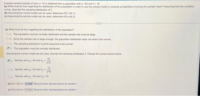 Solved A Simple Random Sample Of Size N=12 Is Obtained From | Chegg.com