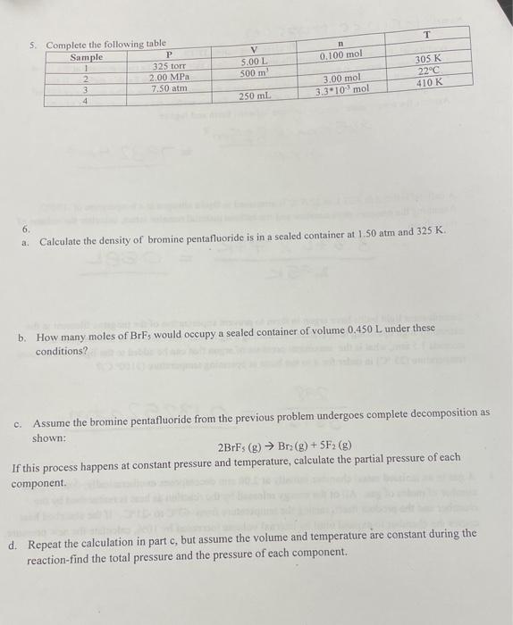 Solved 6. a. Calculate the density of bromine pentafluoride