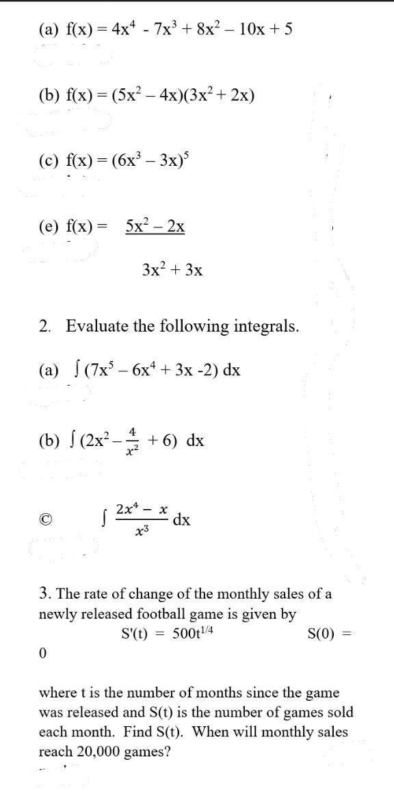 Solved A F X 4x4−7x3 8x2−10x 5 B F X 5x2−4x 3x2 2x