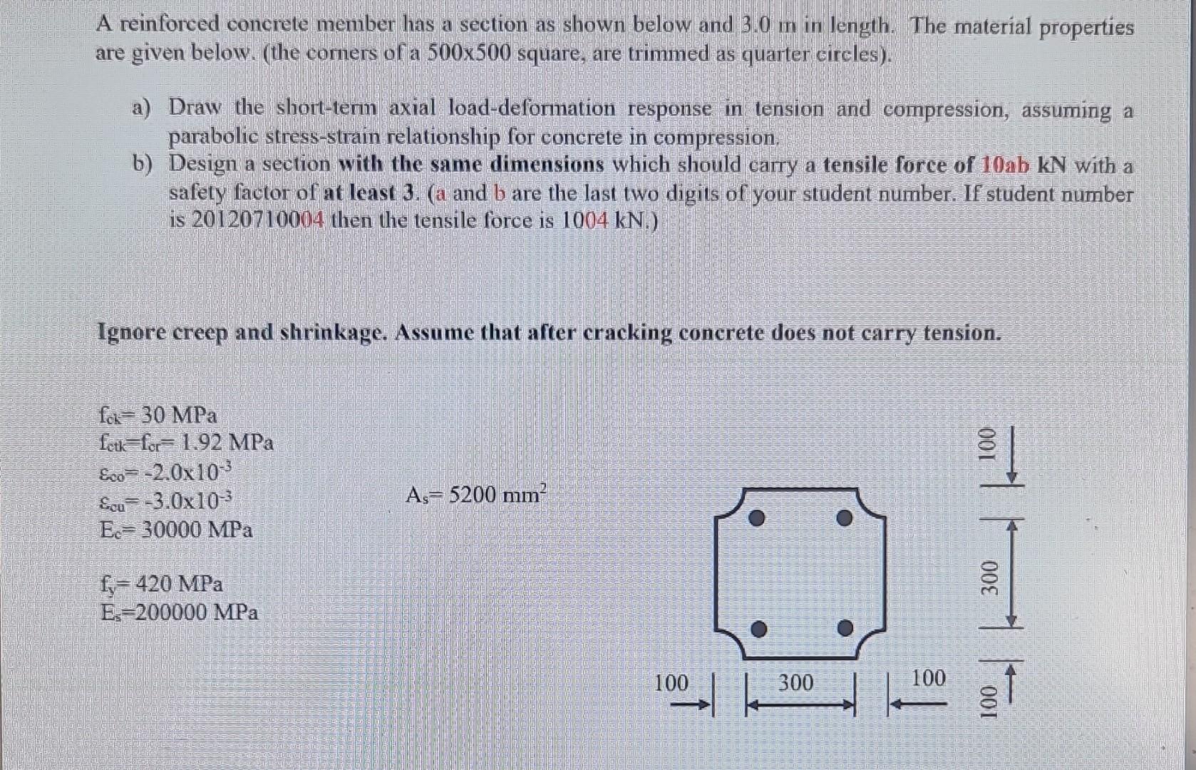 Solved A Reinforced Concrete Member Has A Section As Shown | Chegg.com