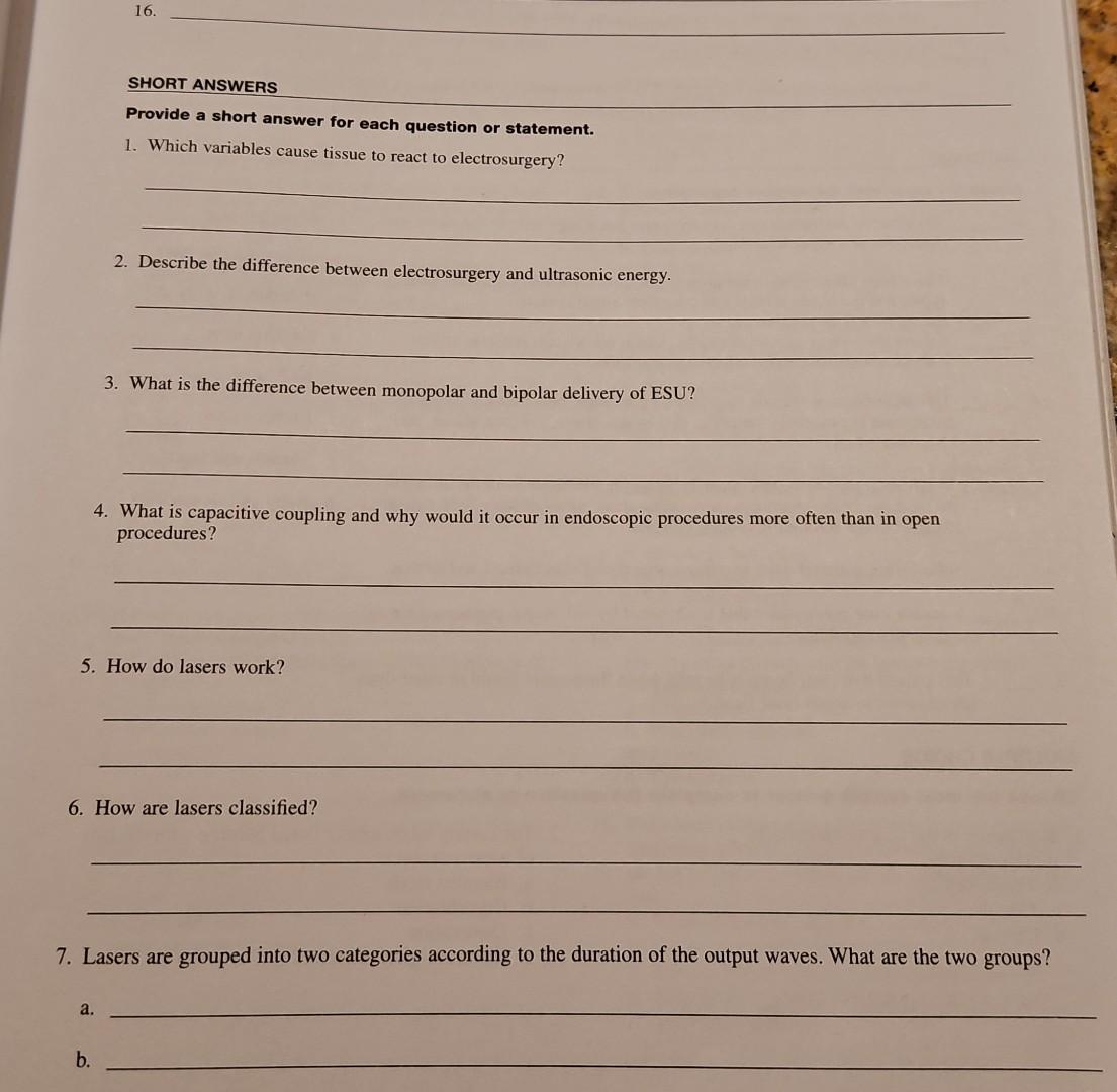 Solved Provide a short answer for each question or