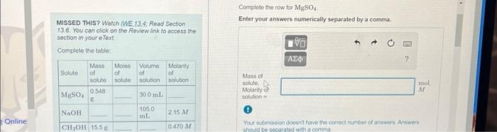 Solved Complete the row for MgSO Enter your answers Chegg