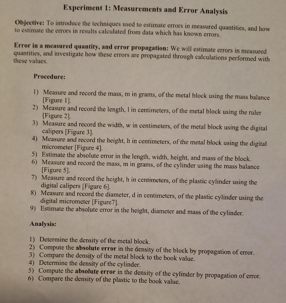 experiment 1 measurement and error analysis