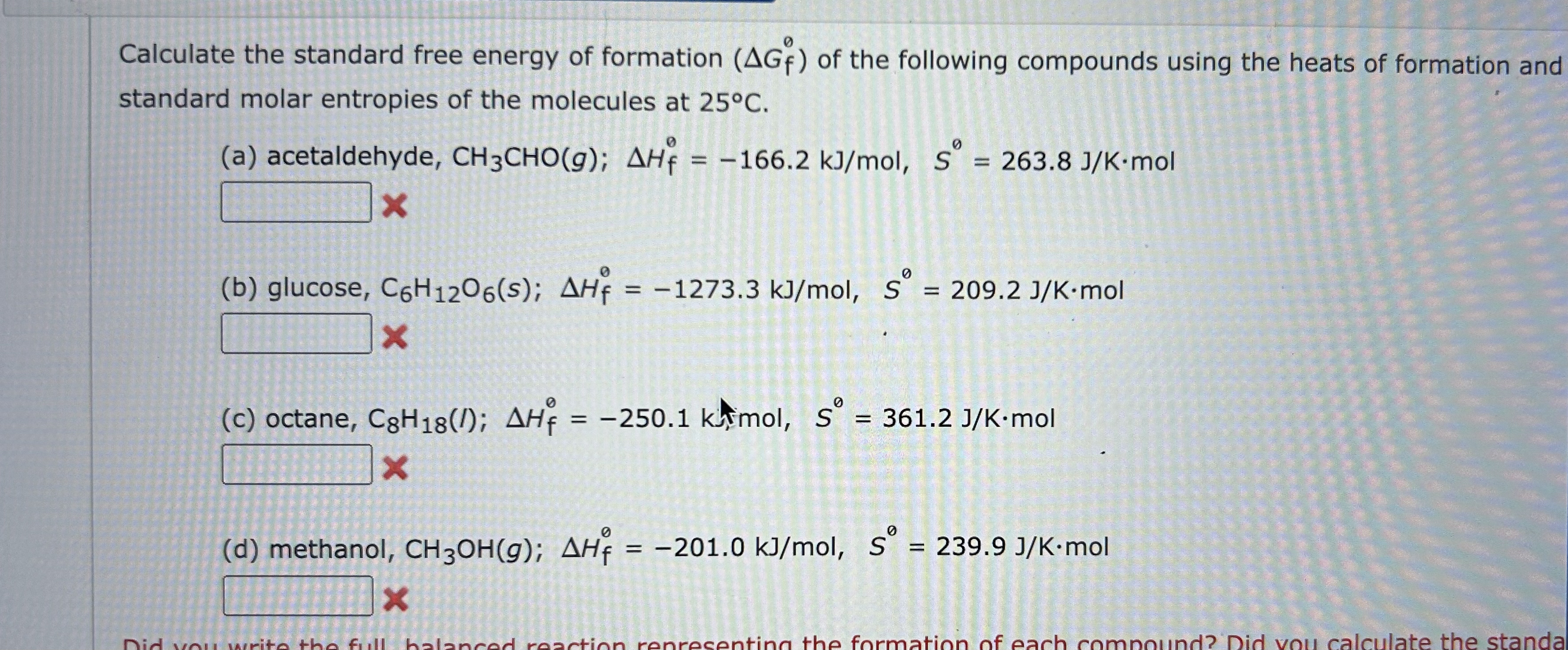 Solved Calculate the standard free energy of formation | Chegg.com