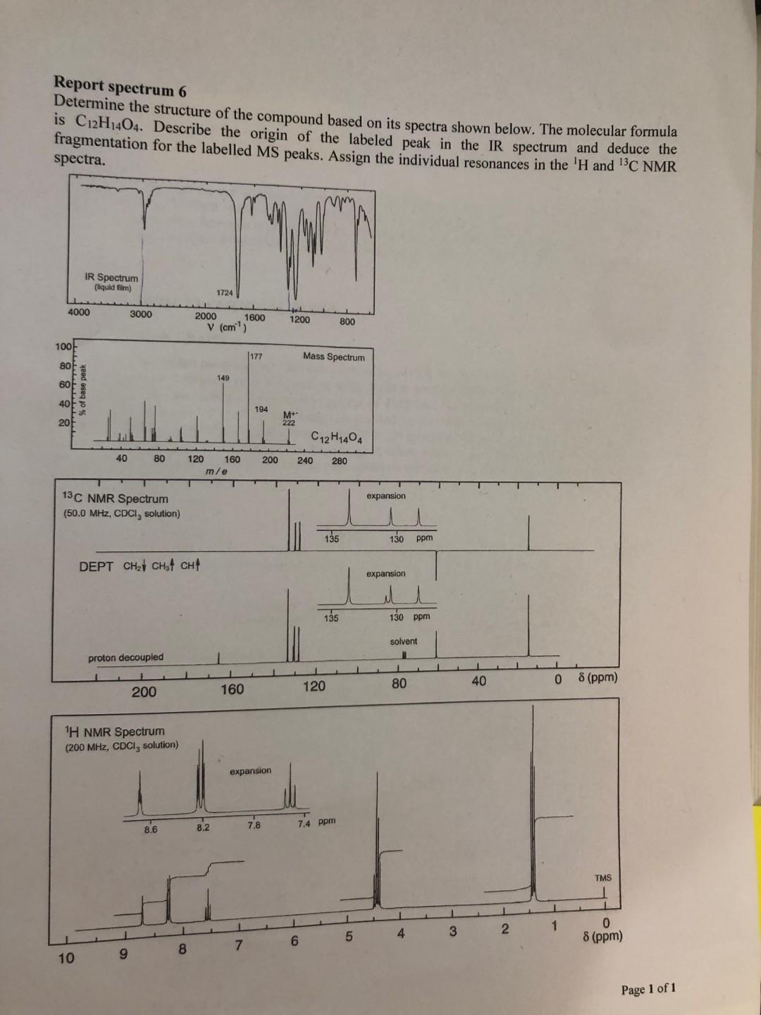 Solved Report spectrum 6 Determine the structure of the | Chegg.com
