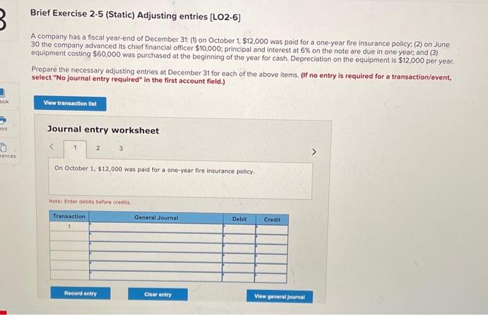 Solved B Brief Exercise 2-5 (Static) Adjusting Entries | Chegg.com