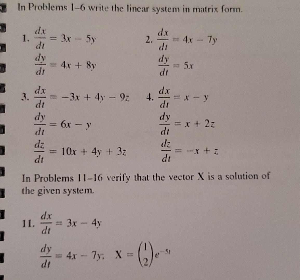 Solved In Problems 1-6 write the linear system in matrix | Chegg.com