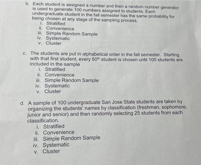 Solved b. Each student is assigned a number and then a | Chegg.com