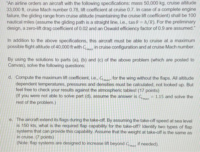 Solved "An airline orders an aircraft with the following | Chegg.com