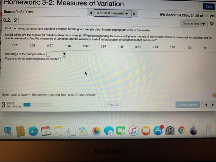 Solved Save Homework: 3-2: Measures of Variation Score: 0 of | Chegg.com