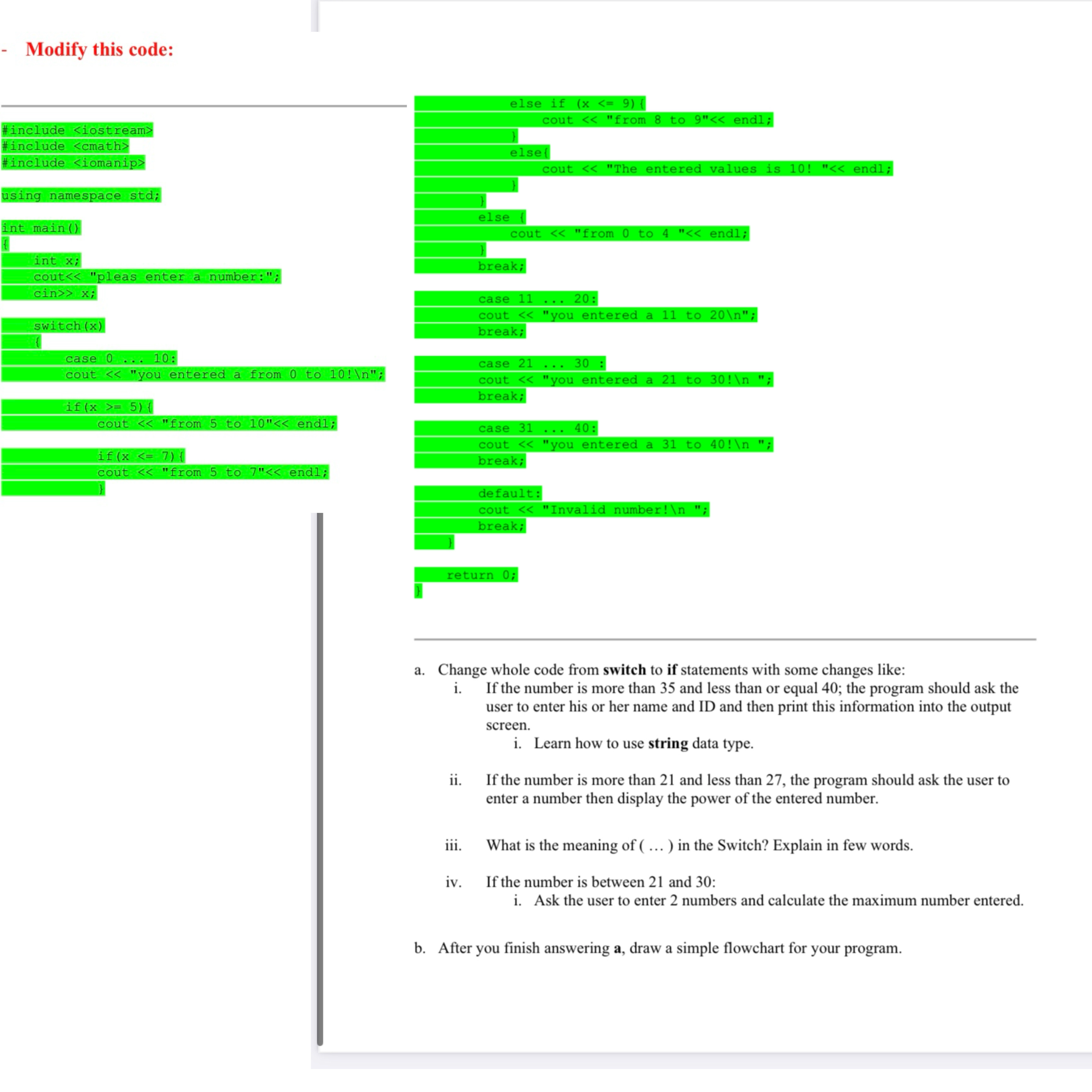 a. ﻿Change whole code from switch to if statements | Chegg.com