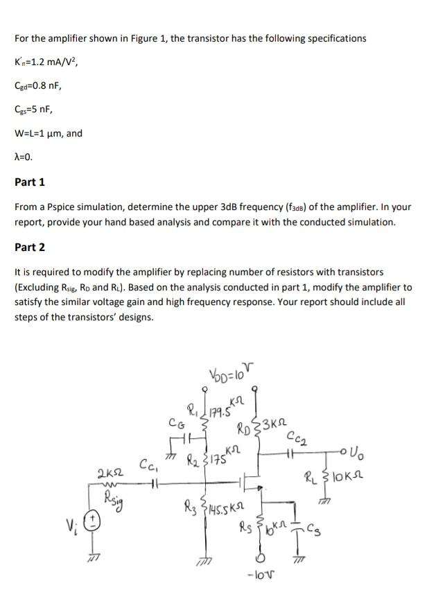 Solved For The Amplifier Shown In Figure 1, The Transistor | Chegg.com