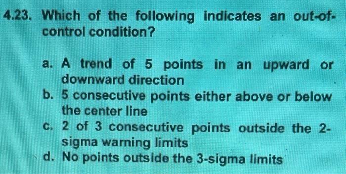 Solved 4.23. Which of the following indicates an out-of- | Chegg.com