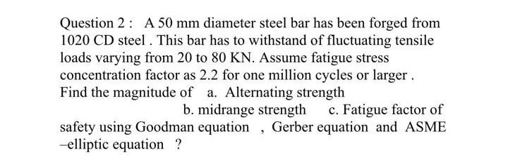 Solved Question 2 : A 50 mm diameter steel bar has been | Chegg.com