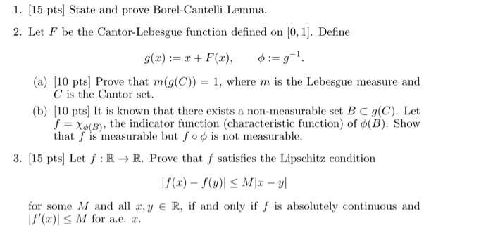 Solved 1. (15 pts) State and prove Borel-Cantelli Lemma. 2 