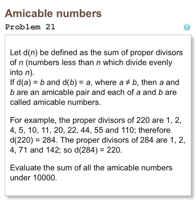 Solved Amicable Numbers Problem 21 Let D N Be Defined As Chegg Com