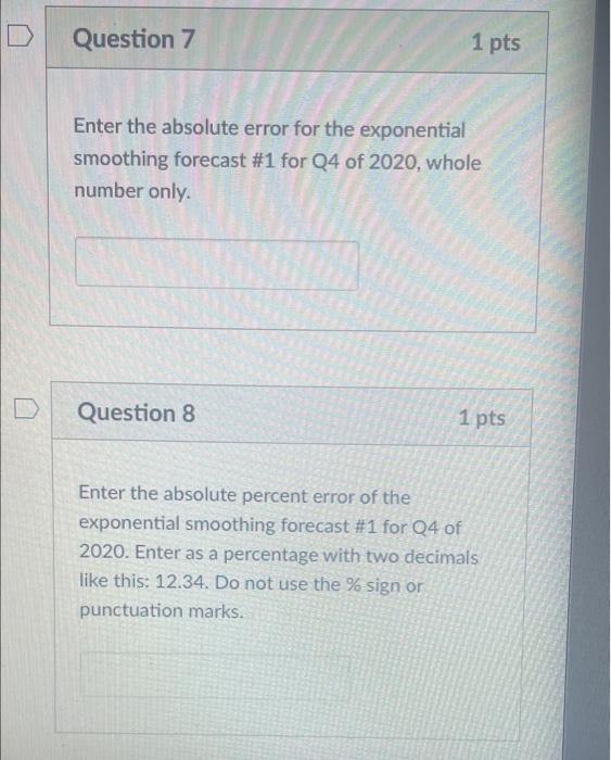 Solved Question 7 1 pts Enter the absolute error for the | Chegg.com
