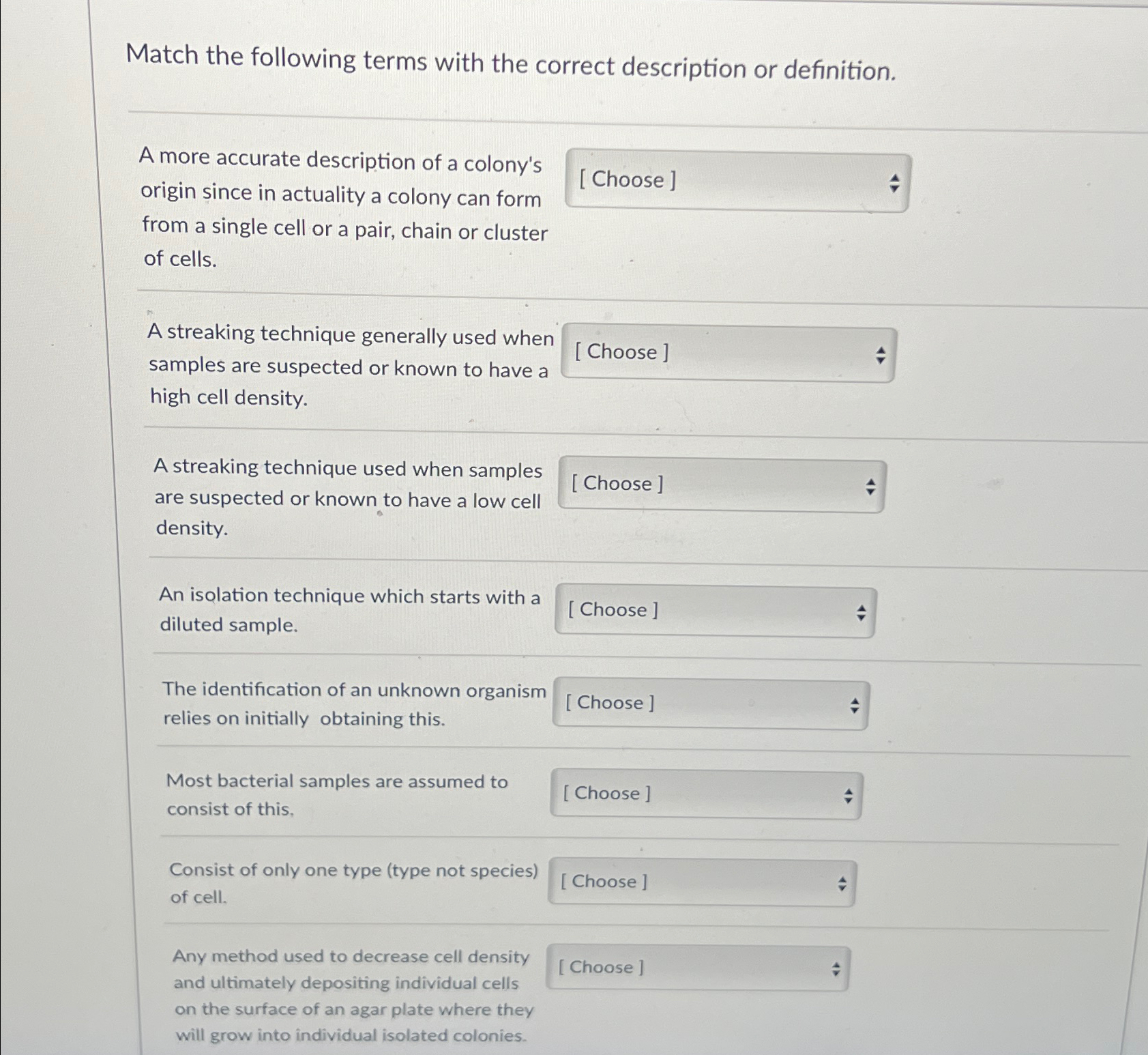 Solved Match the following terms with the correct | Chegg.com