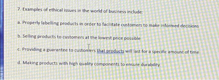 Solved TRY 7 Examples Of Ethical Issues In The World Of Chegg