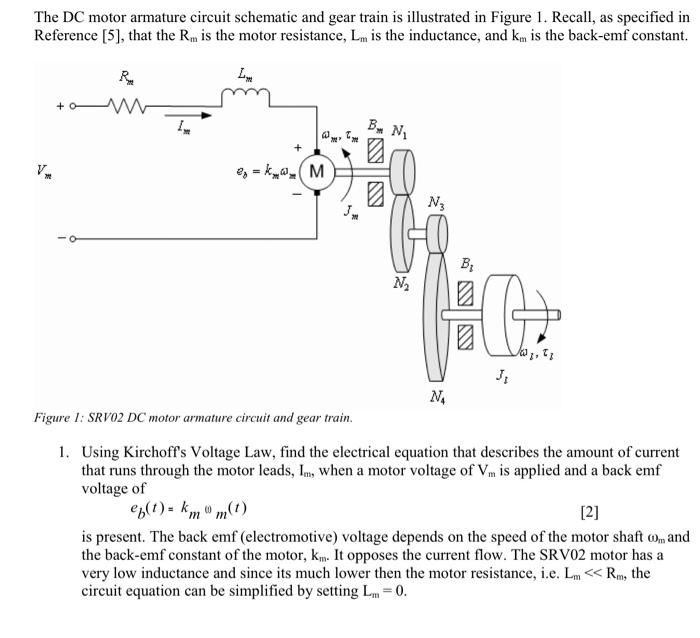 Solved The DC motor armature circuit schematic and gear